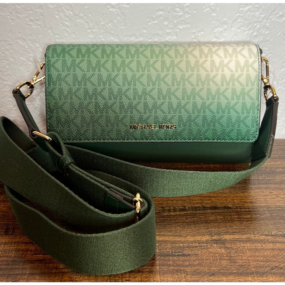 Michael Kors Jet Set Large Moss Multi Crossbody Bag with Logo & Zip Closure - Picture 9 of 11